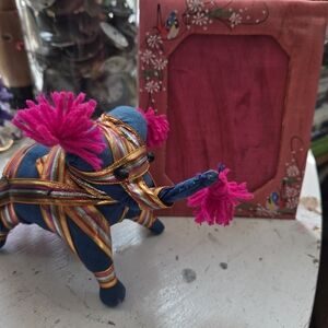 Colorful Elephant Figurine with Frame